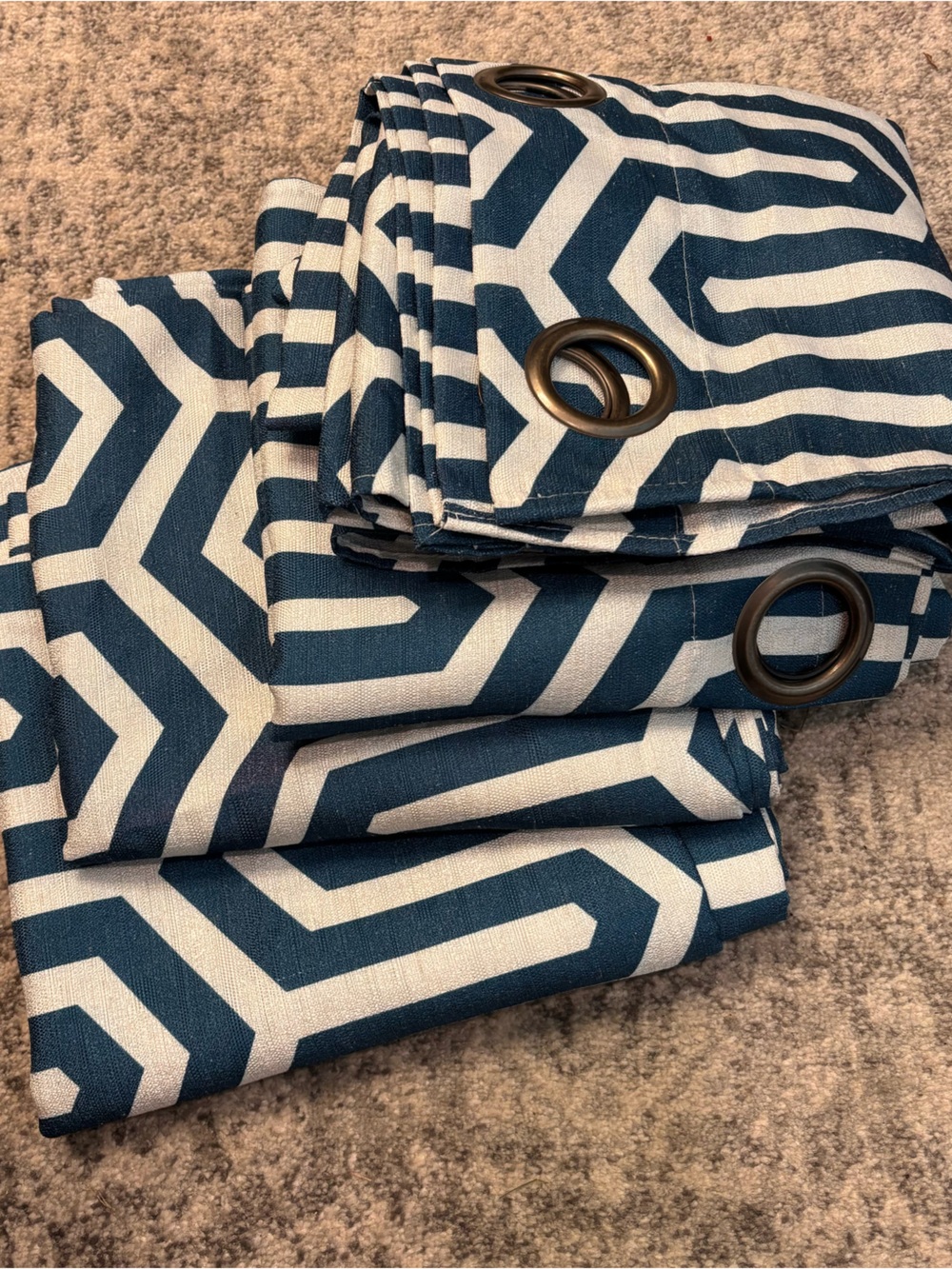 Geometric Blue and White Grommet-Top Curtain Panels - Set of 4
